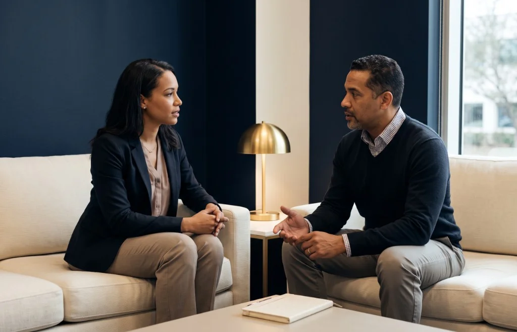 Hull Software advisor in conversation with a client about corporate SAP training